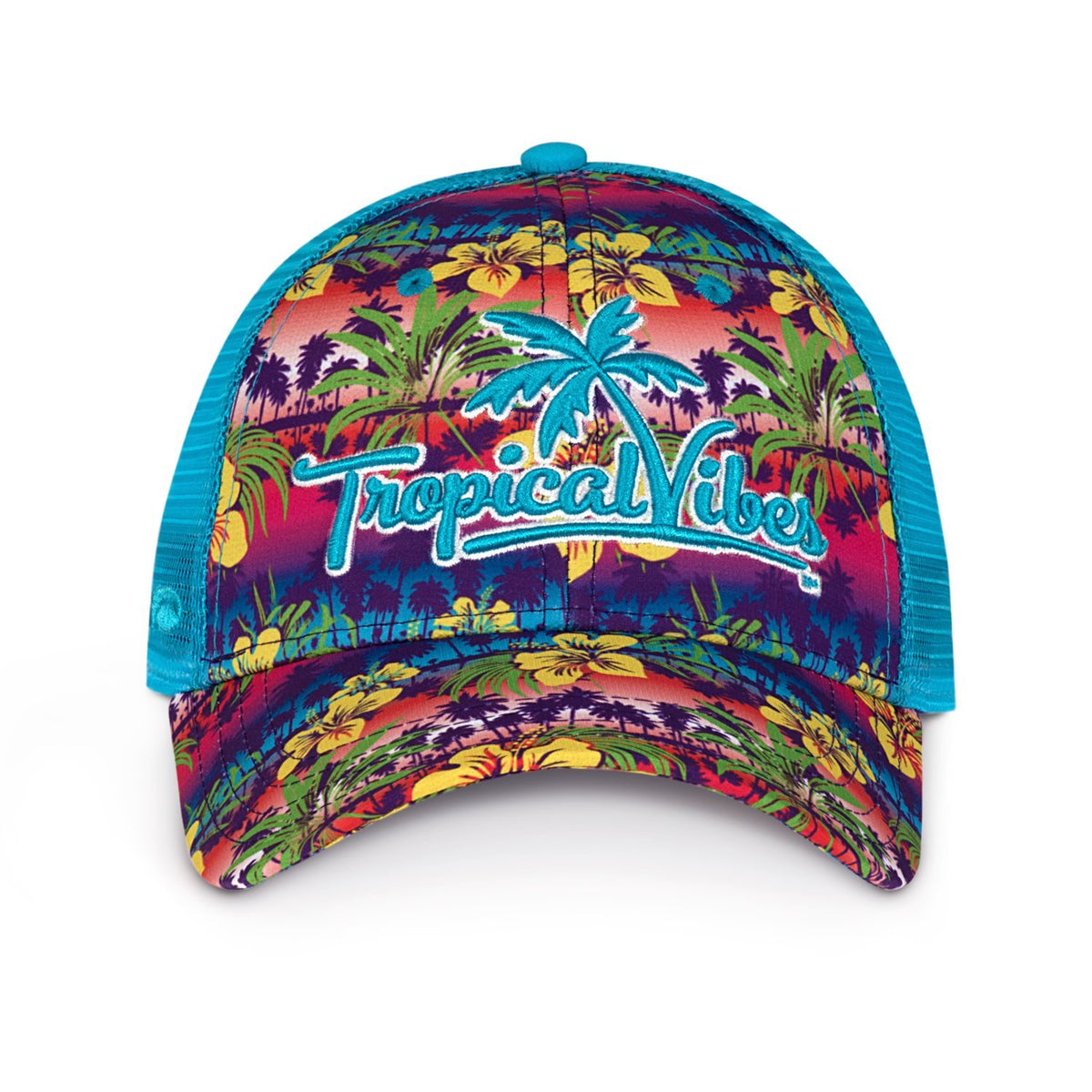 Tropical Vibes Men's/Women's UPF 50 Structured Trucker Mesh Snapback  Baseball Style Cap (Aqua Dream)